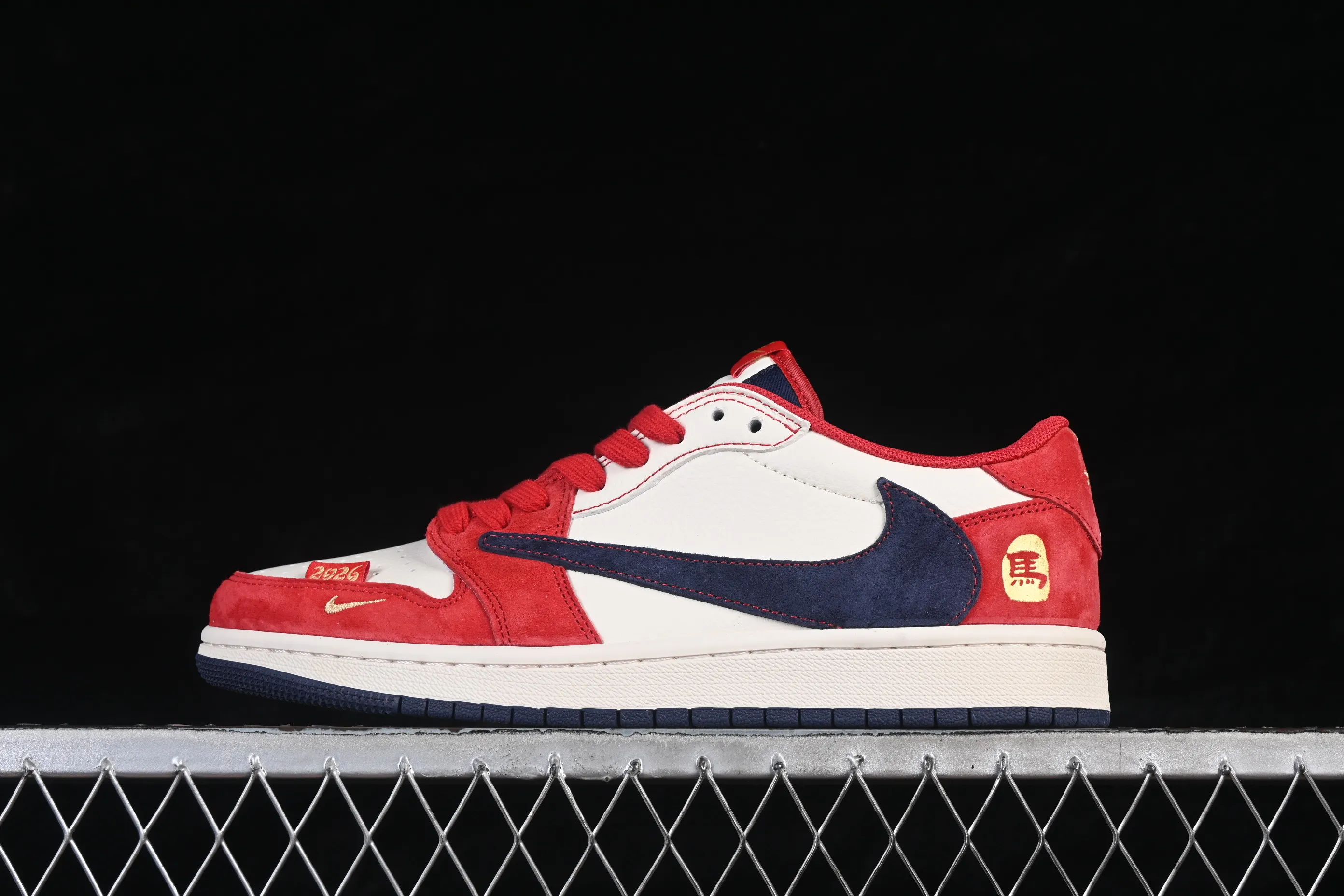 All categories Air Jordan Jordan series basketball shoes Air Jordan 1 Low high-end custom low-top sneakers Travis Scott x Fragment Design x Air Jordan 1 Low OG SP AJ1 Joe 1 Year of the Horse limited edition red, white and blue three-color stitching low-top cultural casual sneakers HG0026-024